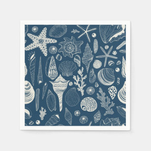 Guardanapo De Papel Conchas marítimas em azul escuro