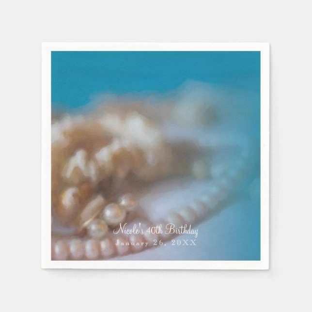 Guardanapo De Papel Conchas & Pérolas Jóias de Noiva Elegantes Praia (Frente)