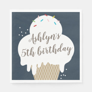 Guardanapo De Papel Cone de Sorvete Azul Marinho Aniversário Infantil