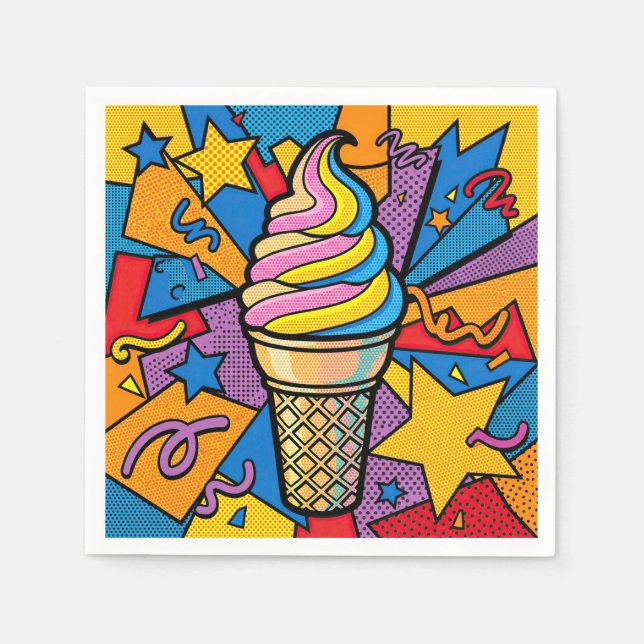 Guardanapo De Papel Cone de Sorvete e Arte Pop de Confetes (Frente)