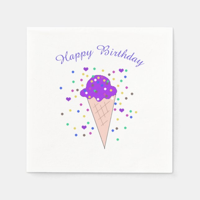 Guardanapo De Papel Cone de Sorvete Roxo com Confetes (Frente)