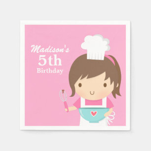 Guardanapo De Papel Confeiteira Fofa Garota Chef Cozinhando Fazer Bolo