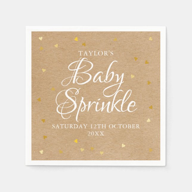 Guardanapo De Papel Confetes Corações Dourados Baby Chá / Chá Rústico (Frente)