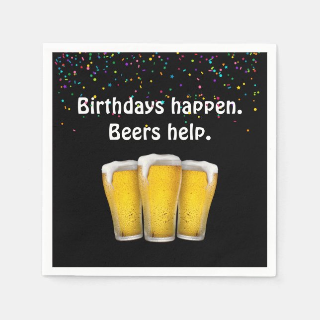 Guardanapo De Papel Confetti Birthday Beers on Black Napkins (Frente)