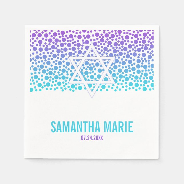 Guardanapo De Papel Confetti Dots Purple Teal Bat Mitzvah (Frente)