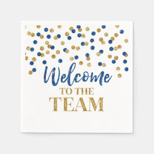 Guardanapo De Papel Confetti Dourado Azul Bem-vindo à Equipe Napkins