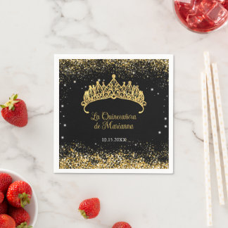 Guardanapo De Papel Confetti Quinceanera Tiara Dourada
