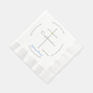 Guardanapo De Papel Confirmação Cruz de Prata Menino Azul Nome