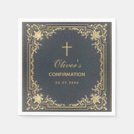 Guardanapo De Papel Confirmação de Menino Blue Elegant Caligrafia