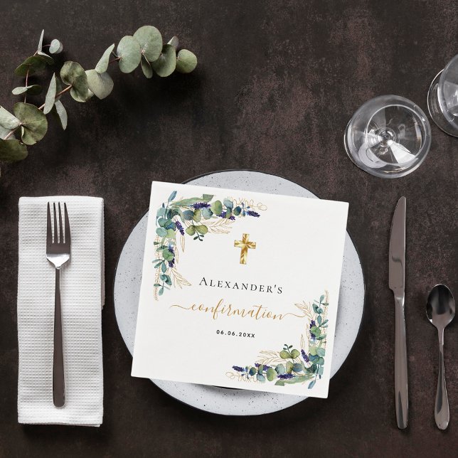 Guardanapo De Papel Confirmação do monograma de eucalipto verde (Criador carregado)