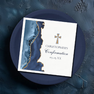 Guardanapo De Papel Confirmação Elegante Parte Dourada Azul Marinho