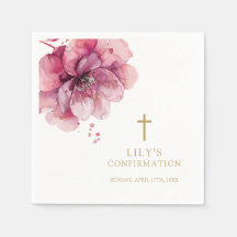 Confirmação Floral Aquarela Rosa Elegante Moderna