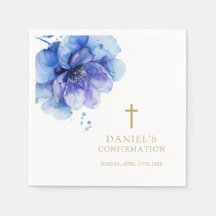 Confirmação Floral em Aquarela Azul Empoeirado Mod
