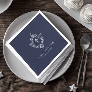 Guardanapo De Papel Confirmação Menino Azul Marinho Elegante Brasão Vi