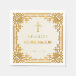 Guardanapo De Papel Confirmação Religiosa Vintage Ivory e Cruz Dourada