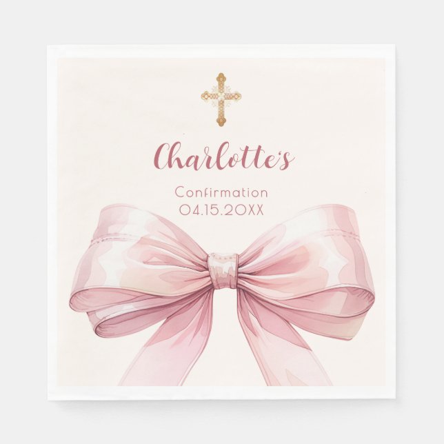 Guardanapo De Papel Confirmation blush pink bow cream cross luncheon (Frente)