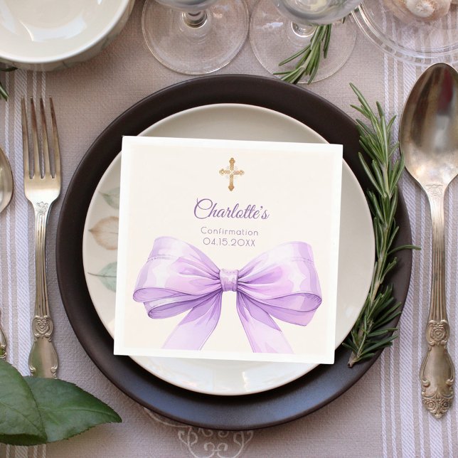 Guardanapo De Papel Confirmation lavender bow cream cross (Criador carregado)