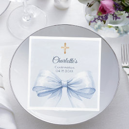 Guardanapo De Papel Confirmation light blue bow cross girl luncheon