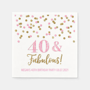 Guardanapo De Papel Conflito Dourado rosa 40 e aniversário fabuloso