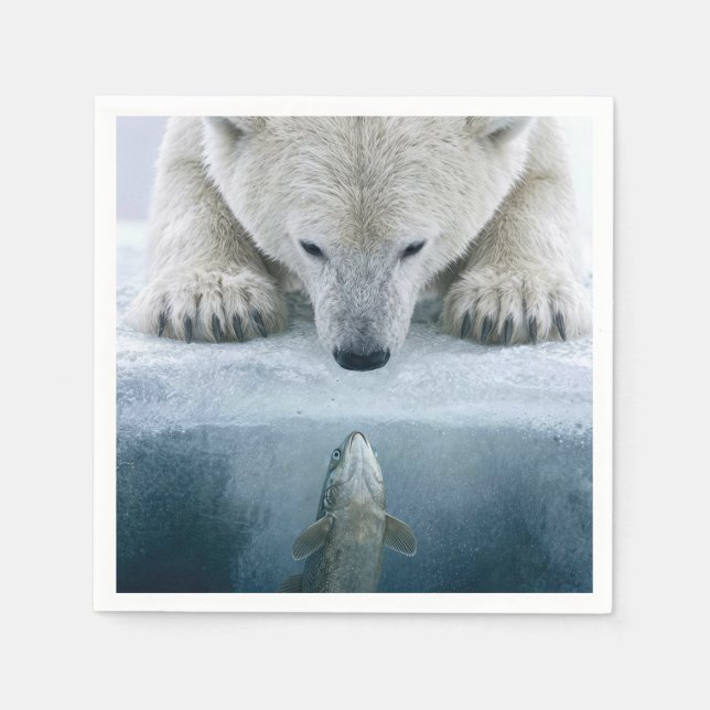Guardanapo De Papel Confronto entre Urso Polar e Peixe  (Frente)