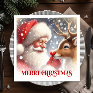 Guardanapo De Papel Conjunto de Jantar de Natal do Papai Noel Rudolph 
