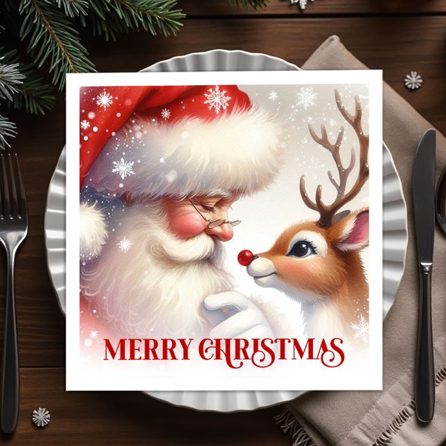 Guardanapo De Papel Conjunto de Jantar Festivo Clássico do Papai Noel  (Classic Santa Rudolph Festive Dinner Set)