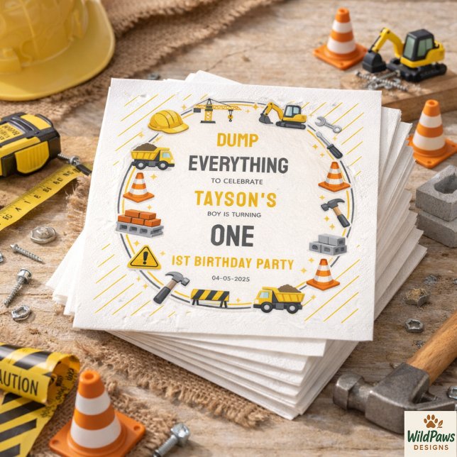 Guardanapo De Papel Construction 1ST Birthday | Builder Truck Party (Construction 1ST Birthday | Builder Truck Party Napkins
)