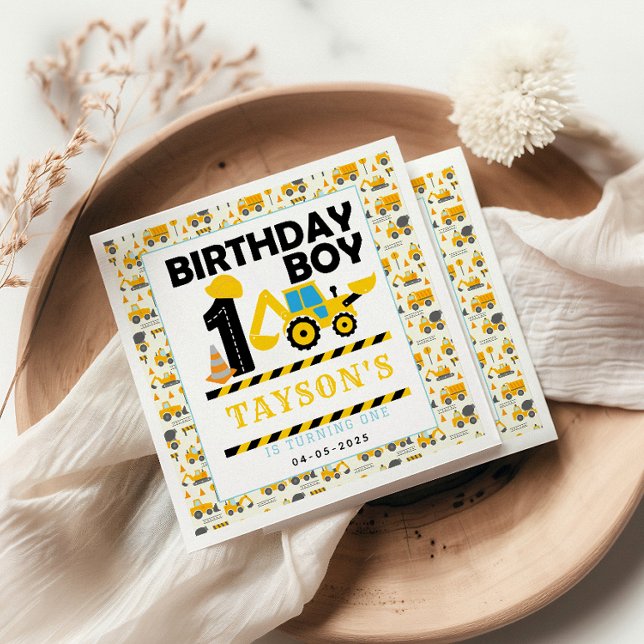 Guardanapo De Papel Construction Truck 1st Birthday | Kids Party (Criador carregado)