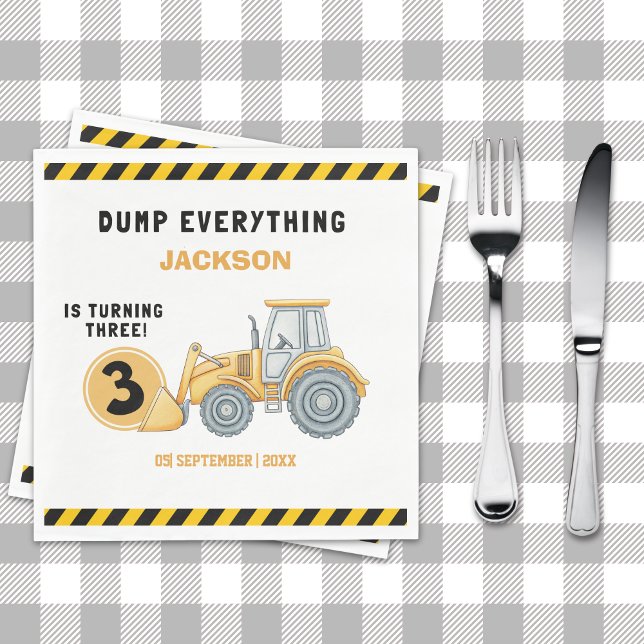 Guardanapo De Papel "Construction Zone Party – Dump Truck 3rd Birthday (Criador carregado)