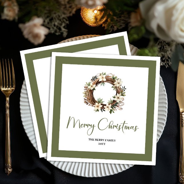 Guardanapo De Papel Contemporary Christmas Wreat Custom Family Napkins (Contemporary Christmas Tree Custom Family Napkins)