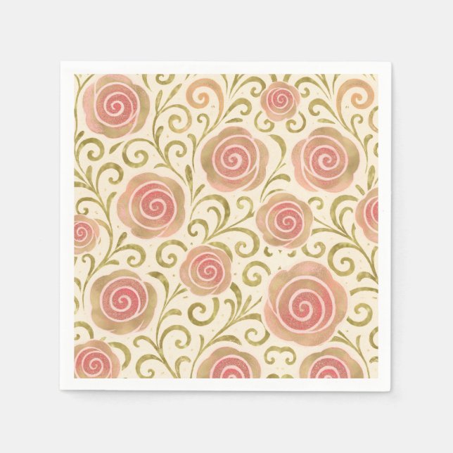 Guardanapo De Papel Conto de Fadas Rosa e Dourado Princesa Rosas (Frente)
