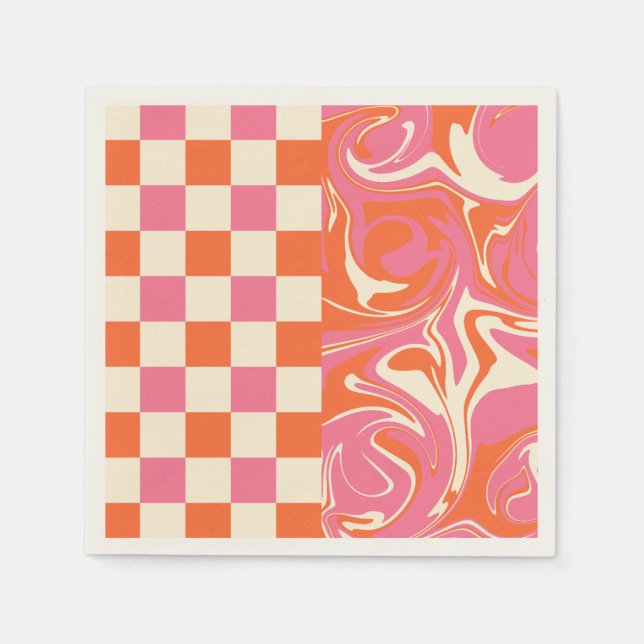 Guardanapo De Papel Controlos e picos - Rosa, Laranja e Creme (Frente)