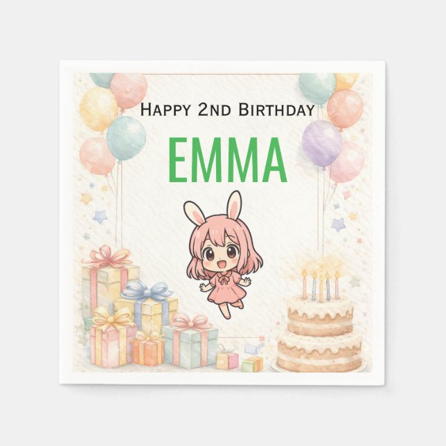 Guardanapo De Papel Convite Coelho de Aniversário Feliz (Frente)