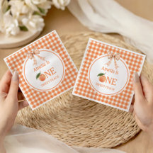 Convite de 1º aniversário One Sweet Gingham Peach