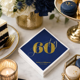 Guardanapo De Papel Convite de 60 Anos Azul e Dourado Elegante