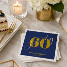 Convite de 60 Anos Azul e Dourado Elegante