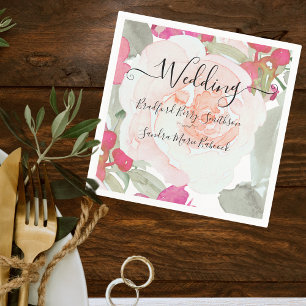 Guardanapo De Papel Convite de casamento floral rosa Simple Blush Fush