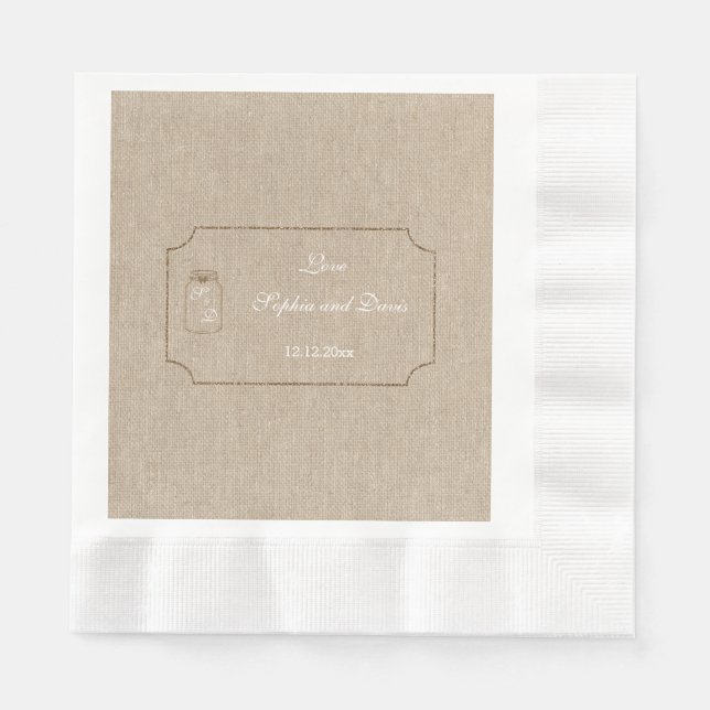 Guardanapo De Papel Convite De Casamento | Mason Jar Linen Canvas (Frente)