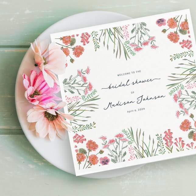Guardanapo De Papel Convite de Churrasco de Noiva de Flor Silvestre Co (Colorful Wildflower Bridal Shower Invitation Napkins)