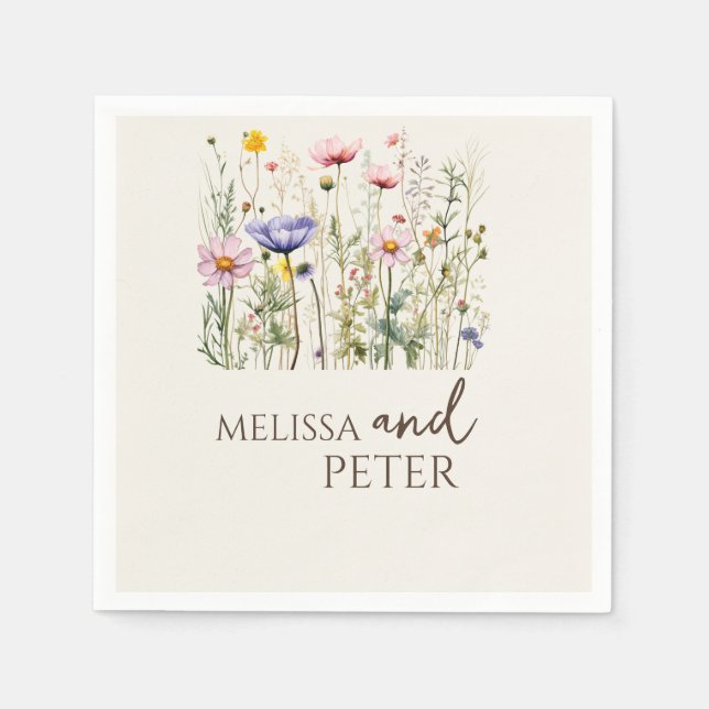 Guardanapo De Papel Convite para Casamento Elegante Boho Wildflower (Frente)