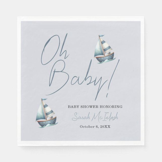 Guardanapo De Papel Convite para Chá de fraldas de veleiro náutico (Frente)
