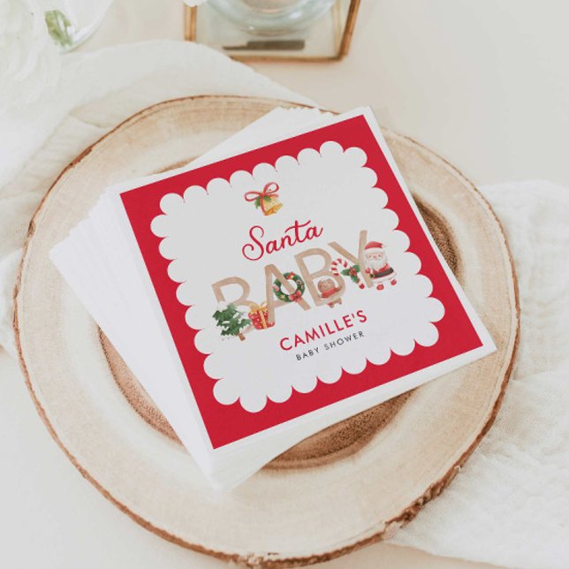 Guardanapo De Papel Convite para Chás de fraldas de inverno (Christmas Santa Baby Shower Personalized Napkins)