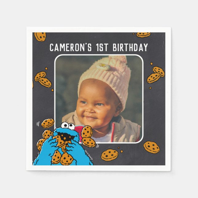 Guardanapo De Papel Cookie Monster Birthday Chalkboard (Frente)