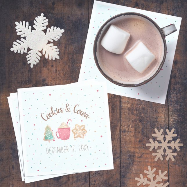 Guardanapo De Papel Cookies de Natal+Cookies de Férias de Cacau Azul (Christmas Cookies+Cocoa Holiday Cookie Swap Blue Napkins
)