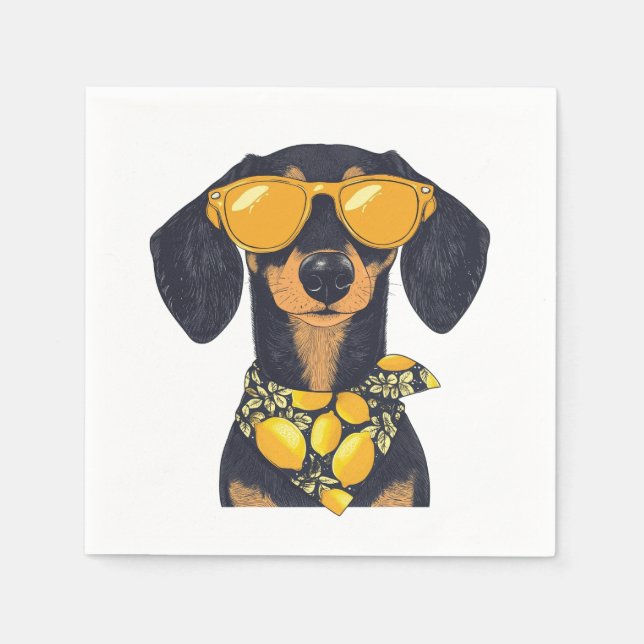 Guardanapo De Papel Cool Dachshund Dog Sunglasses Lemons (Frente)