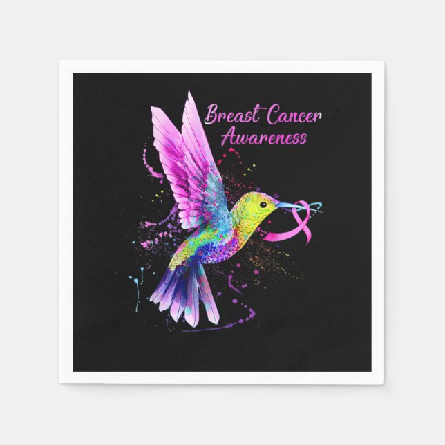 Guardanapo De Papel Cool Hummingbird Holding Pink Ribbon Breast Cancer (Frente)