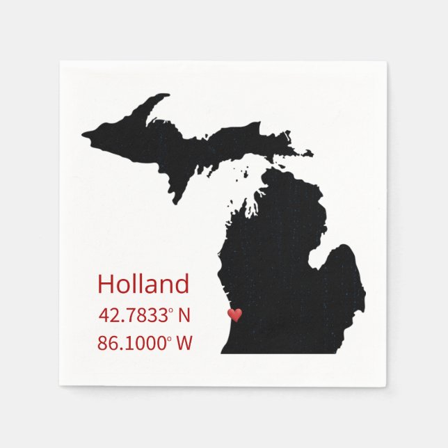 Guardanapo De Papel Coordenadas GPS de Holland Michigan (Frente)