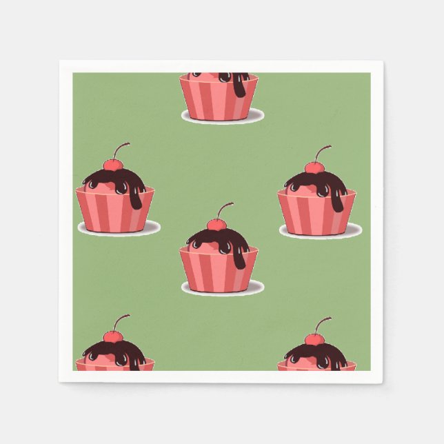 Guardanapo De Papel Copos cor-de-rosa com sorvete verde (Frente)