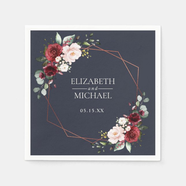 Guardanapo De Papel Copper Geométrico Borgonha Azul Casamento Napkin (Frente)