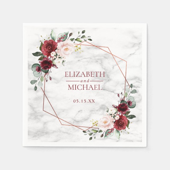 Guardanapo De Papel Copper Geométrico Burgundy Marble Wedkin (Frente)